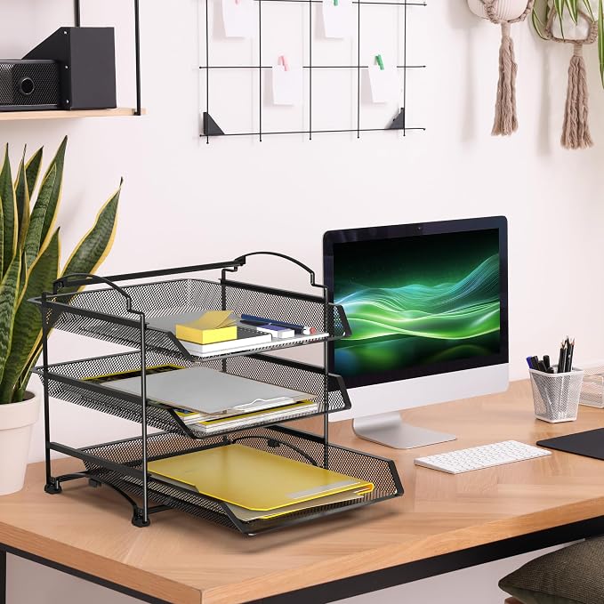 Simple Houseware 3-Tier Stackable and Sliding Desktop Document Letter Tray - Image 8