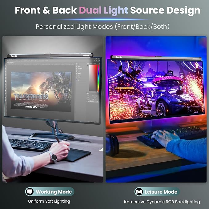 Quntis Monitor Light RGB PRO Backlight, Eye-Care Dual Light Computer Light Bar - Image 3