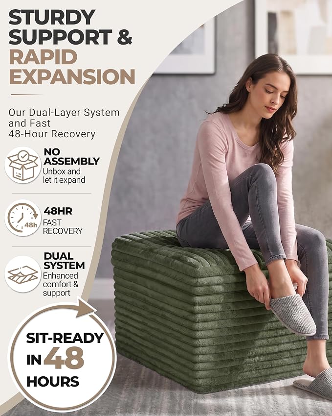 23.6in Pouf Ottoman, Corduroy Ottoman Foot Rest - Image 6