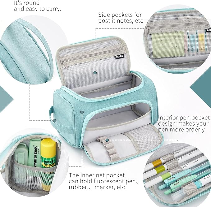 HVOMO Big Capacity Pencil Case High Large Storage Pouch Marker Pen Case Travel Simple Stationery Bag School College Office Organizer for Teens Girls Adults Student（Green）-DeskLoop Office