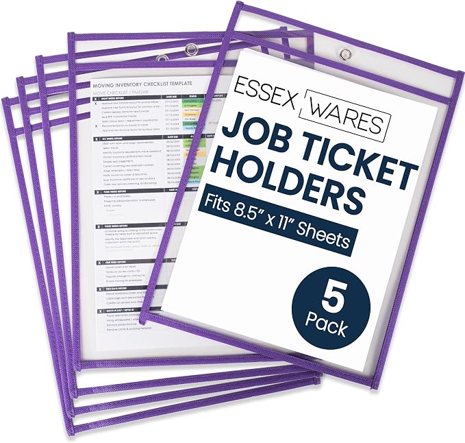 Essex Wares - 5 Pack, Job Ticket Holders, Reusable & Easy Erase Plastic Invoice by EssexWares