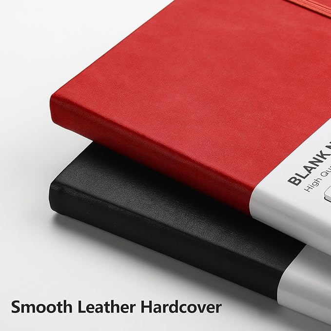 RETTACY Blank Journal Notebook, 192 Pages, A5 Medium Size (5.7'' x 8.3''), Leather Hardcover, 100 GSM Thick Paper, for Sketching, Drawing, Painting (Red)-DeskLoop Office