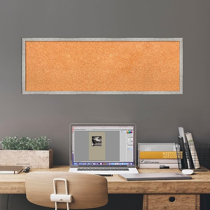 Amanti Art Natural Cork Board for Wall, 13x37 Vision Board with White Frame, Medium Corkboard Office Decor for Home Organization, Cottage Corkboard Pinboard to Display Items for Home Organization in-DeskLoop Office