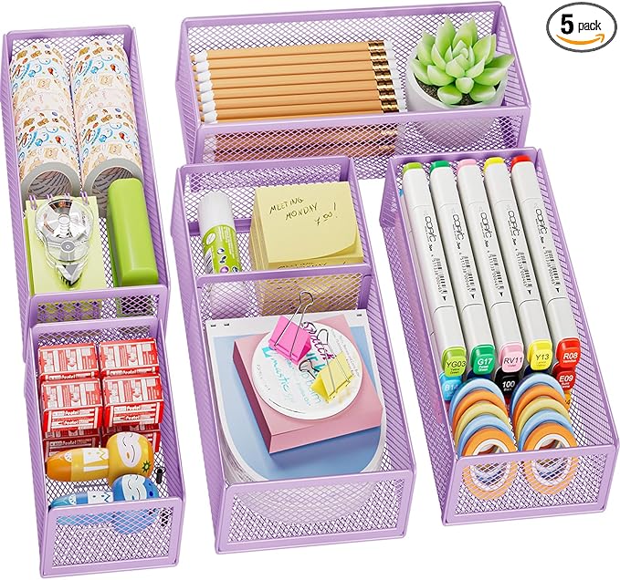 Marbrasse 5 Pack Desk Drawer Organizer Set, Mesh Drawer Storage Trays by Marbrasse