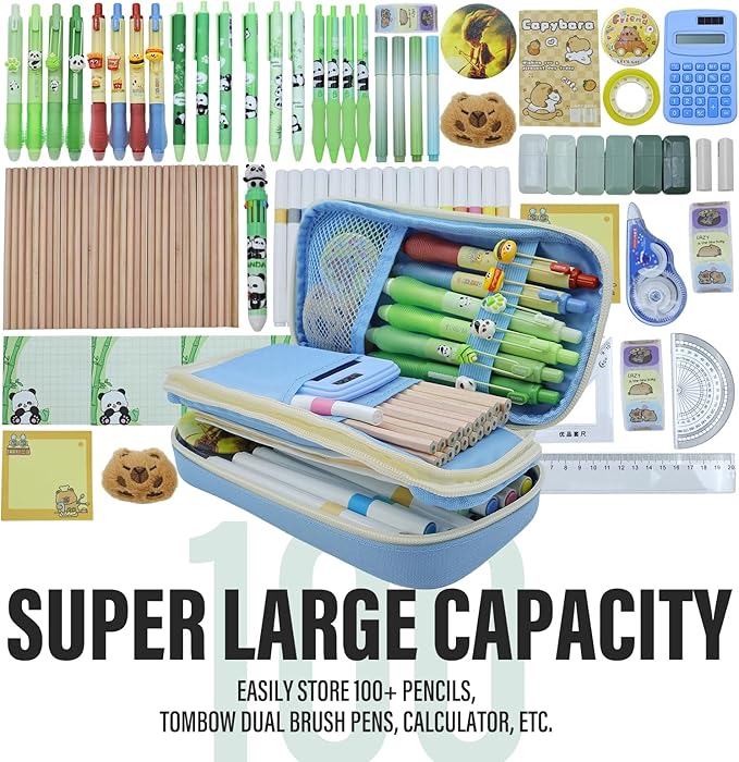 Large Capacity Pencil Case - Durable Zipper Aesthetic Pen Pouch, Big Storage Organizer for School, Office & Travel - Waterproof & Multi-Use (Light Blue)-DeskLoop Office