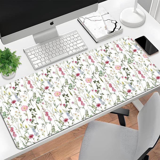 White Kawaii Flower Mouse Pad Large Desk Mat Extended Keyboard Mouse Pad Cute - Image 7