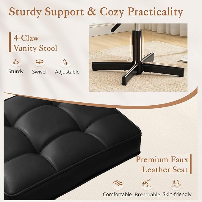 LUE BONA Adjustable Vanity Stool, Foot Rest Under Desk, 360° Swivel Vanity Chair - Image 4