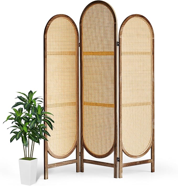 Asnefeli Wood Room Divider 3 Panels, Folding Rattan Room Divider Wall, Unique by AsNefeli