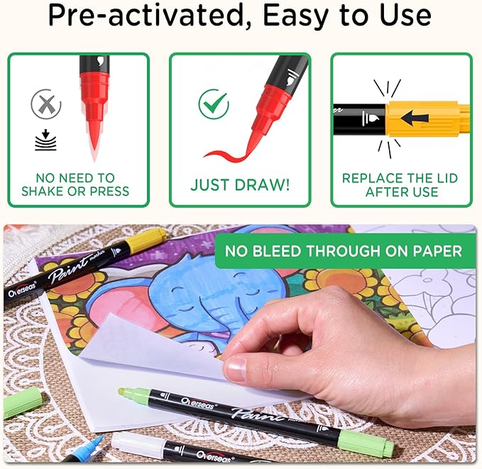 Overseas Yellow Acrylic Paint Markers, 6 Pack Dual Tip Paint Pens Acrylic Markers - Dot and Brush Tip Coloring Marker for Wood, Rock, Canvas, Glass, Metal, Plastic, Rubber, Fabric, School Supplies