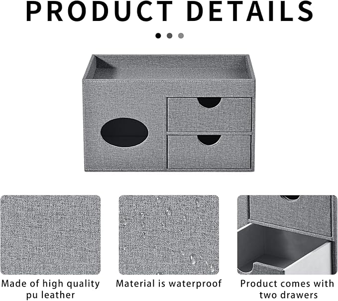 Square Tissue Box Cover with Drawers, Tissue Box Holder with Storage Tray - Image 5