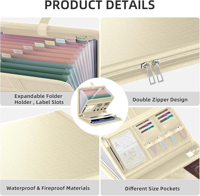 Fireproof Accordion File Organizer, Portable Expanding File Folder - Image 4