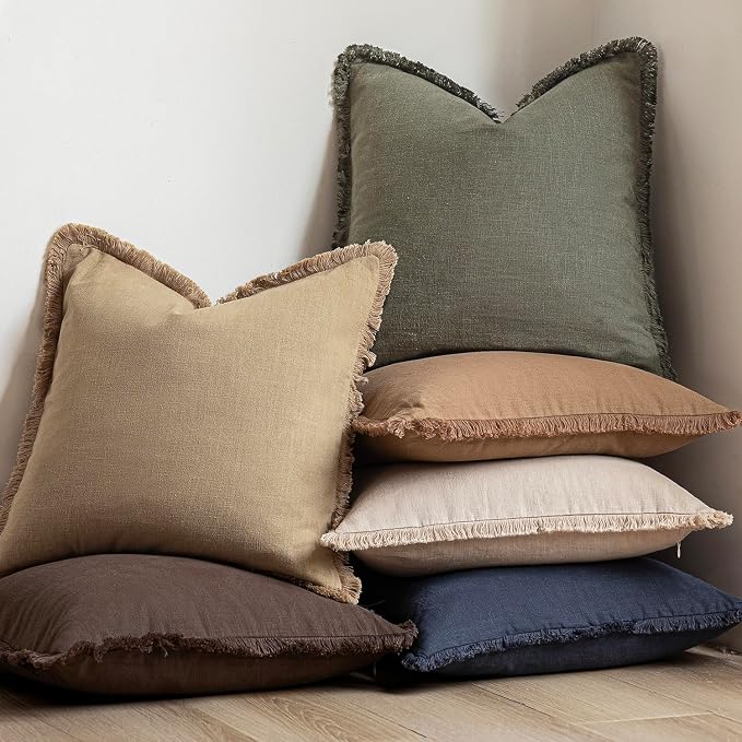 Foindtower Set of 2 Decorative Linen Fringe Throw Pillow Covers Boho Farmhouse - Image 6