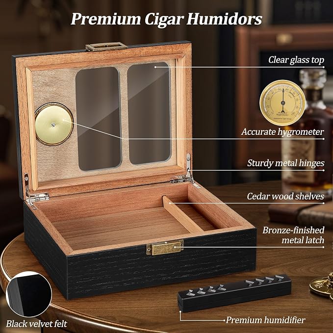 Cigar Humidor, Glass Top Cedar Cigar Case, Cigar Box - Image 6
