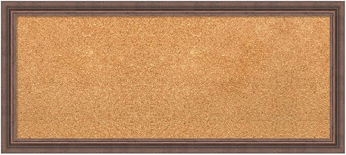 Amanti Art Natural Cork Board for Wall, 14x32 Vision Board with Brown Wood Frame, Medium Corkboard Office Decor for Home Organization, Country Rustic Corkboard Pinboard to Display Items for Home-DeskLoop Office