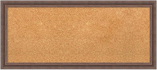 Amanti Art Natural Cork Board for Wall, 14x32 Vision Board with Brown Wood Frame, Medium Corkboard Office Decor for Home Organization, Country Rustic Corkboard Pinboard to Display Items for Home-DeskLoop Office