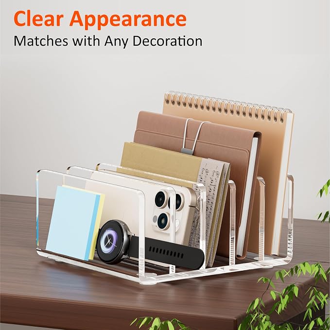 FUCDTEFC Desk Mail Organizer, 5 Section Clear Acrylic File Holder Letter - Image 7