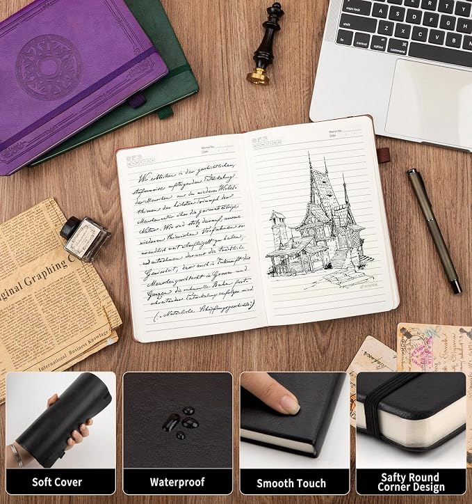 Lined Journal Notebook, A5 Leather Vintage Journals - Image 4