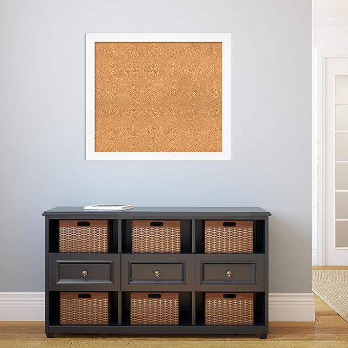 Amanti Art Natural Cork Board for Wall, 29x33 Vision Board with White Frame, Large Corkboard Office Decor for Home Organization, Modern Corkboard Pinboard to Display Items for Home Organization in-DeskLoop Office