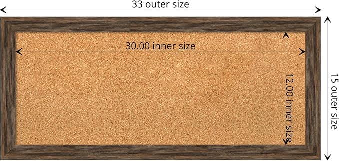 Amanti Art Natural Cork Board for Wall, 15x33 Vision Board with Brown Wood Frame, Medium Corkboard Office Decor for Home Organization, Rustic Farmhouse Corkboard Pinboard to display items for home-DeskLoop Office