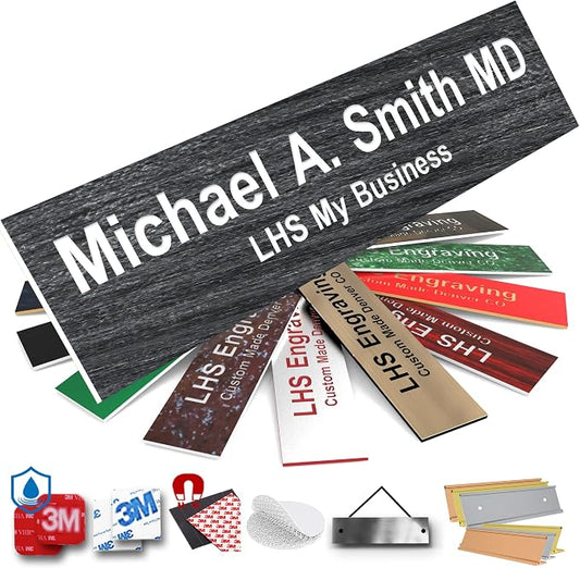 Door Name Plate Personalized for Office Ash Plastic Name Plate White Letters by LHS+My+Business