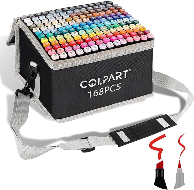 168 Colors Alcohol Markers Brush Tip Dual Tip Art Markers for Kids Marker Pens with Pen Holder and Carry Bag for Adult Coloring Painting Supplies Perfect for Painting, Coloring, Sketching and Drawing-DeskLoop Office