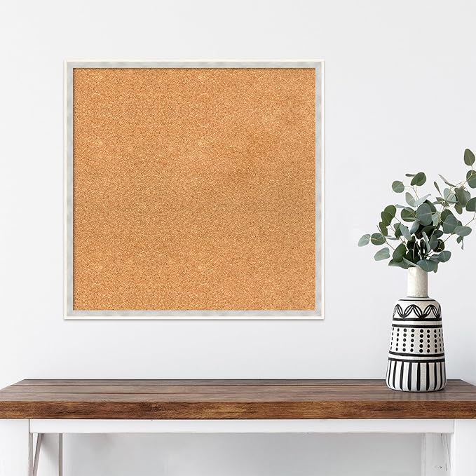 Amanti Art Natural Cork Board for Wall, 23x23 Vision Board with White Frame, Medium Corkboard Office Decor for Home Organization, Modern Corkboard Pinboard to Display Items for Home Organization in-DeskLoop Office