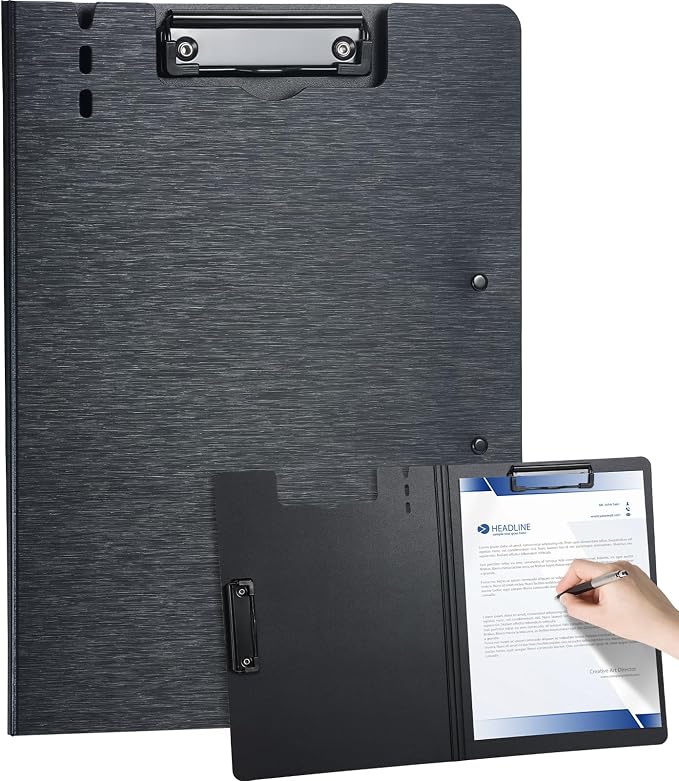 Clipboard Folder, with Dual Metal Clips, Embossed-Texture, Folding 360° Rotating by WORPSON