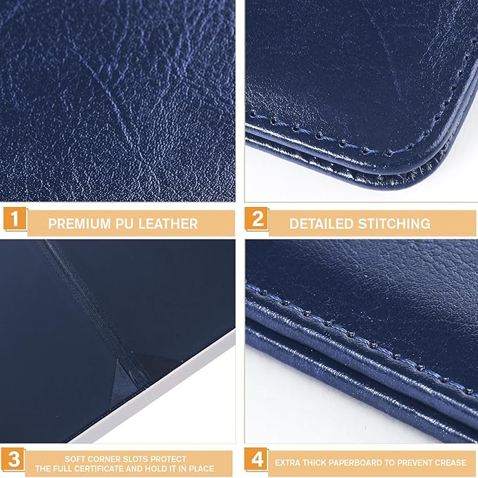 Tenare 3 Pcs Blue Leather Certificate Holder 8.5 x 11 PU Phd Bachelor Master - Image 4