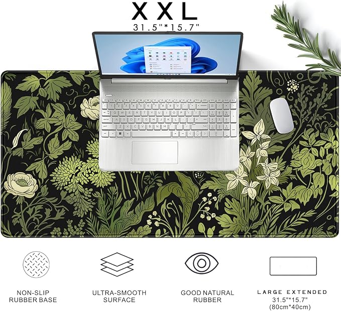 Floral Desk Mat Green Leaves Plant Desk Pad Matt - Image 6