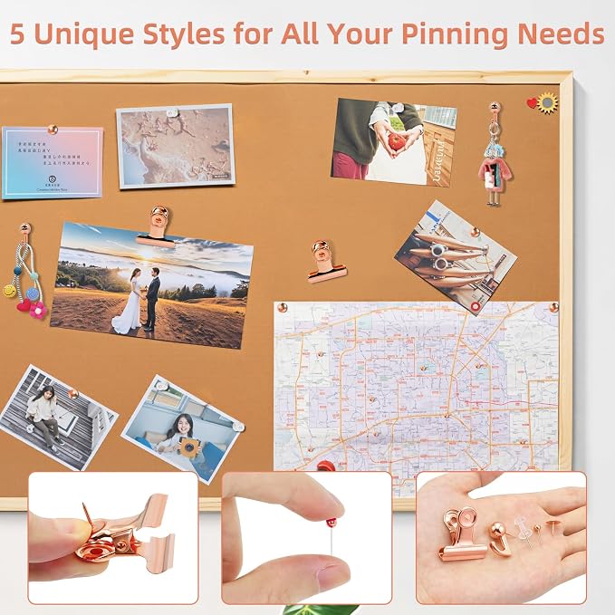 Rose Gold Push Pins Set, 5 Styles Office Pushpins Set in Storage Box - Image 5