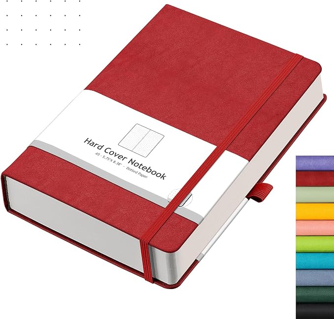 AHGXG Bullet Dotted Journal - 320 Numbered Pages Dot Grid Notebook A5 Thick Journal, 100gsm Thick Dotted Paper, Leather Hardcover,Inner Pocket, 5.75'' × 8.38'' - Red-DeskLoop Office