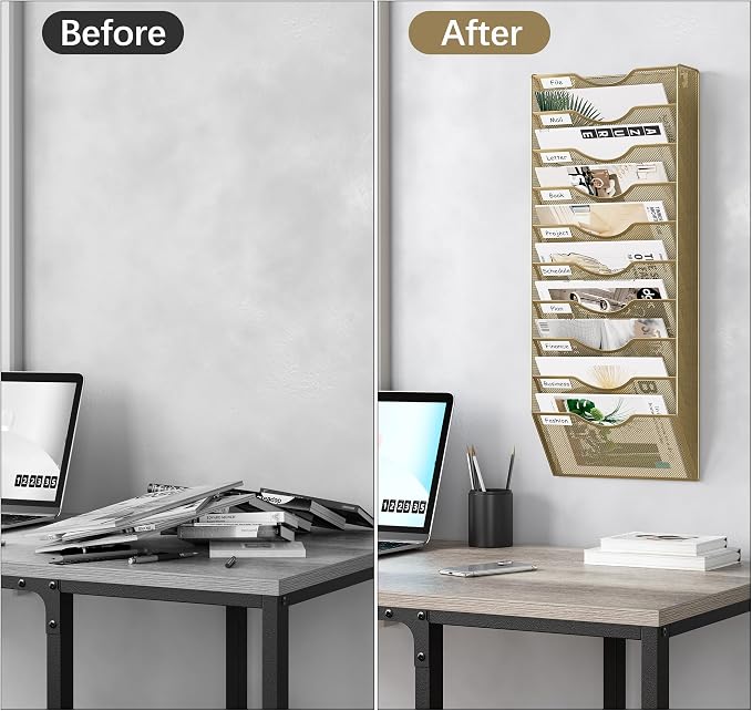 EasyPAG 10 Pocket Mesh Wall File Organizer, Hanging Paper Folder Holder - Image 5