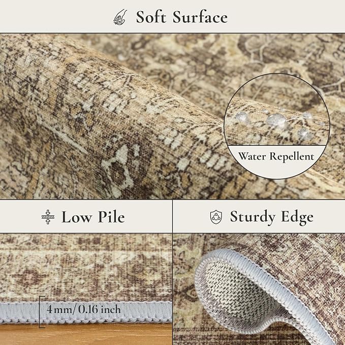 GENIMO 9x12 Area Rugs for Living Room, Machine Washable Non Slip Vintage Rugs - Image 8