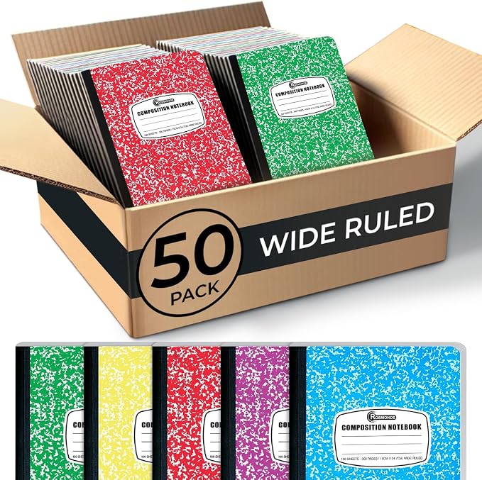Rosmonde 50 Pack Bulk Composition Notebooks, Wide Ruled, 200 Pages, 9-3/4 x by Rosmonde