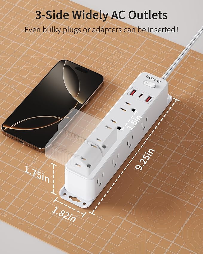 2 Prong Power Strip with 12 AC Outlets, 2 to 3 Prong Adapter, 3 USB Ports (1 USB C), 5FT Extension Cord, 1700J Two Prong Surge Protector, Wall Mountable, Ideal for Old House Non-Grounded Outlets-DeskLoop Office