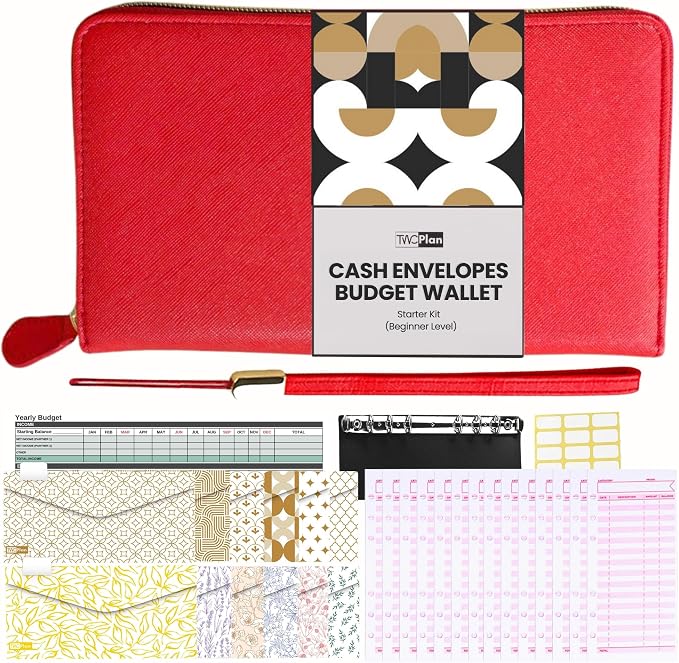 Three Way Cut Cash Envelope Wallet Red All in One Budget System RFID Blocking by ThreeWayCut