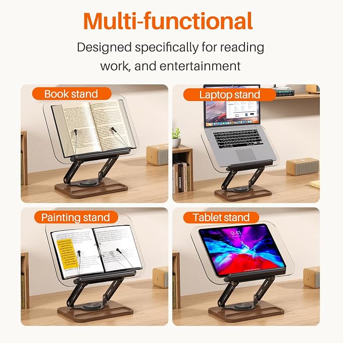 BYMECOST Acrylic Book Stand for Reading, 360°Rotating Book Holder - Image 7