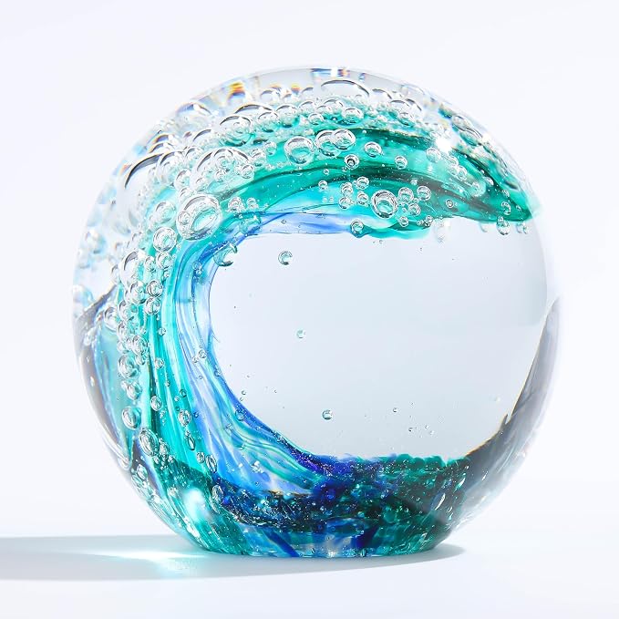 Qianwei Ocean Waves Hand Blown Glass Decor Crystal Ball Sea Figurines Gifts | by QianweiCrystal