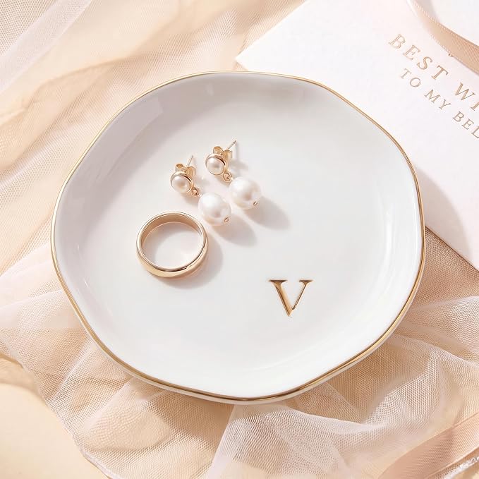 Ceramic Jewelry Tray, Personalized Initial Jewelry Dish by GIVITASOT