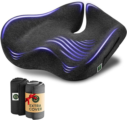 X Large Seat Cushions for Office Chairs– Pressure Relief Seat Cushion for Tailbone Pain, Back Pain, Coccyx & Sciatica Pain Relief Pillow – Office Chair Cushion with Extra Cover(Gray)-DeskLoop Office