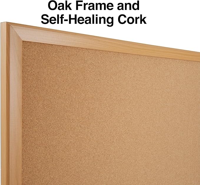 Staples Standard Durable Cork Bulletin Board, Oak Finish Frame, 4-ft x 3-ft - Image 3