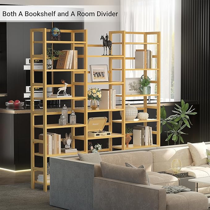Homykic Bamboo Triple Wide Shallow Bookshelves and Bookcases, 6-Tier 6ft Tall Bookshelf with 17 Open Display Shelves, Large Freestanding Book Shelf for Home Office, Bedroom, Living Room, Natural-DeskLoop Office