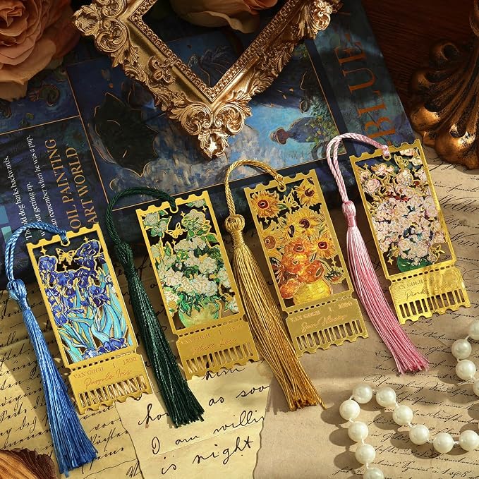 4 Pieces Metal Bookmarks with Tassel by emmoolife