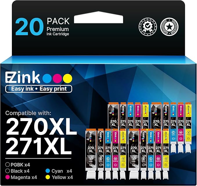 E-Z Ink Compatible Ink Cartridge Replacement for Canon PGI-270XL CLI-271XL PGI270 XL CLI271 XL Compatible with MG5720 TS6020 TS9020 (4 Large Black,4 Small Black,4 Cyan,4 Magenta,4 Yellow) 20 Pack-DeskLoop Office
