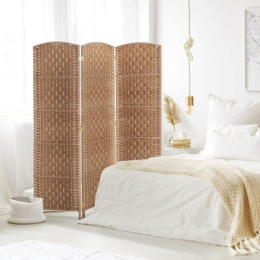 NicBex Room Divider 3 Panel Room Dividers with Wicker Weave Design Partition Room Dividers and Folding Privacy Screens 6 FT Wall Divider for Office, Room Separation,53.25"W x 0.75"D x 70.75"H, Natural-DeskLoop Office