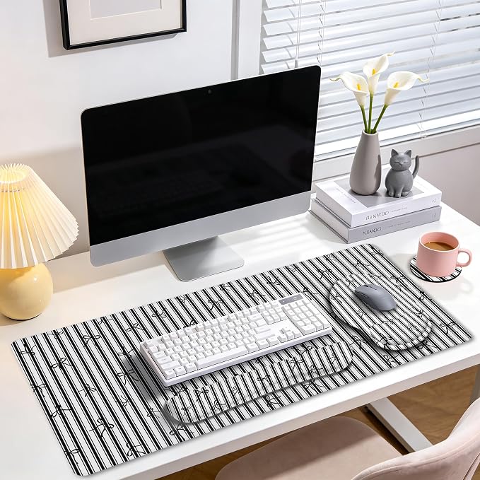 LIMKRIAN Black Striped Ergonomic Large Desk Mat Set - Image 9