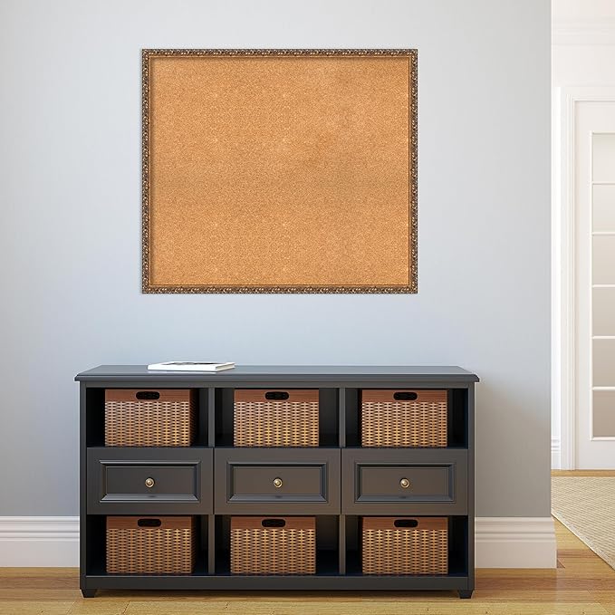 Amanti Art Natural Cork Board for Wall, 32x36 Vision Board with Bronze Frame, Large Corkboard Office Decor for Home Organization, Traditional Corkboard Pinboard to Display Items for Home Organization-DeskLoop Office