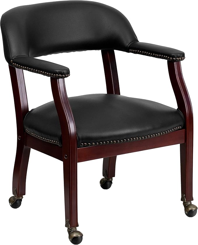 EMMA + OLIVER Black Vinyl Luxurious Conference Chair with Casters-DeskLoop Office