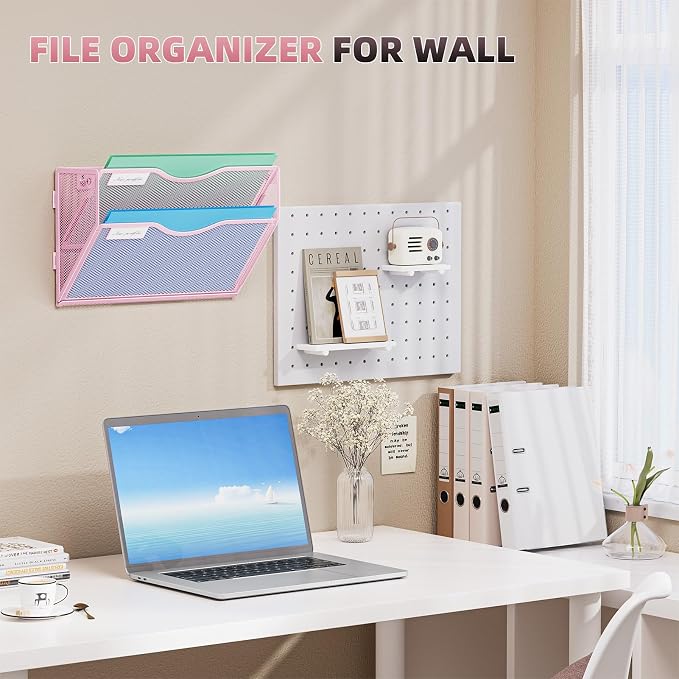 Marbrasse Wall File Holder 2-Tier Hanging Wall File Organizer, Mesh Mail Holder - Image 6