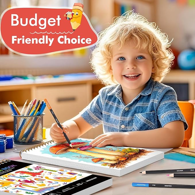 Soucolor 9" x 12" Kids Sketch Book, 100 Sheets Spiral Bound Art Sketchbook, Acid Free Artist Drawing Book Paper, Art Supplies for Adults, Craft Activities, Sketch Paper for Drawing Coloring Sketching-DeskLoop Office